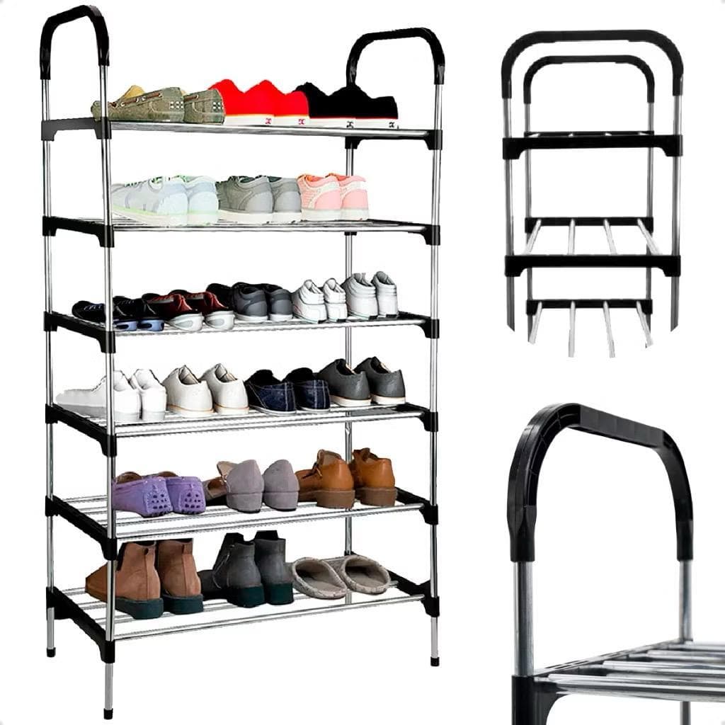 Sapateira Vertical 6 Andares Metal Multiuso 18 Pares De Sapatos Calçados Aço Cromado Luxo Desmontável PROMOÇÃO