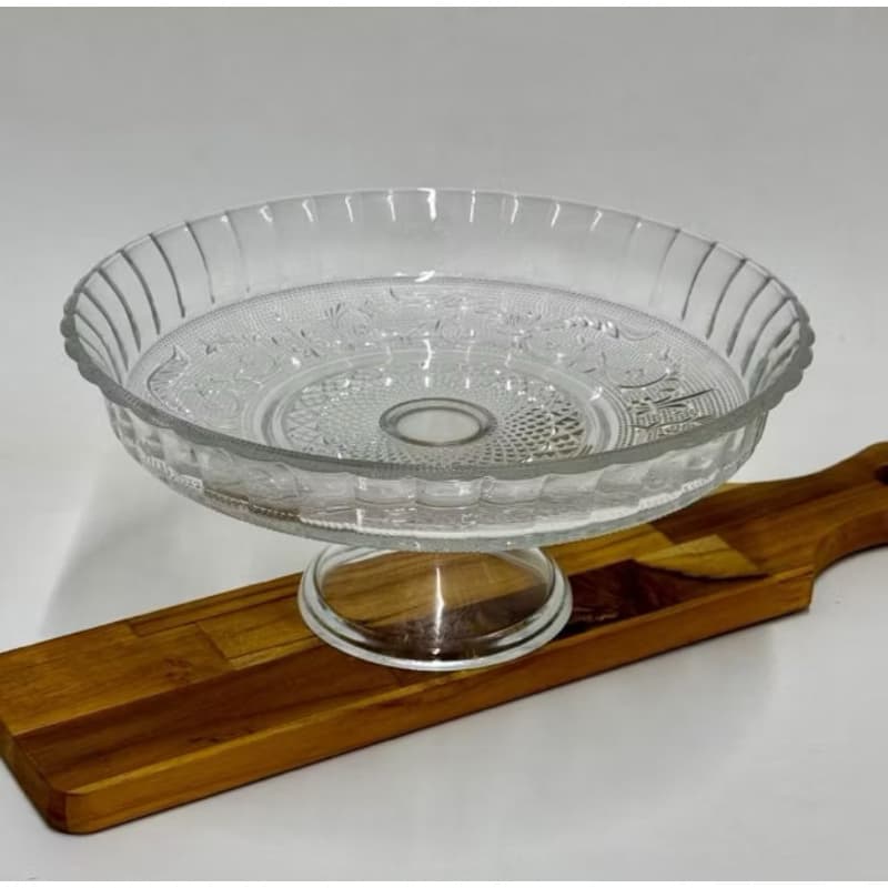Prato Com Borda Retrô Para Bolo Pudim Torta De Vidro Com Pé 30 ou 20 cm Resistente