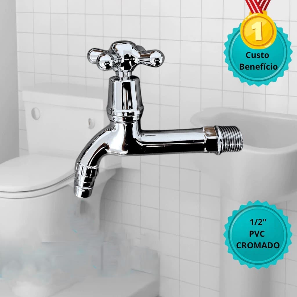 Torneira Pvc Cromada Registro Agua Fria 12 Polegadas Lavanderia Jardim Tanque
