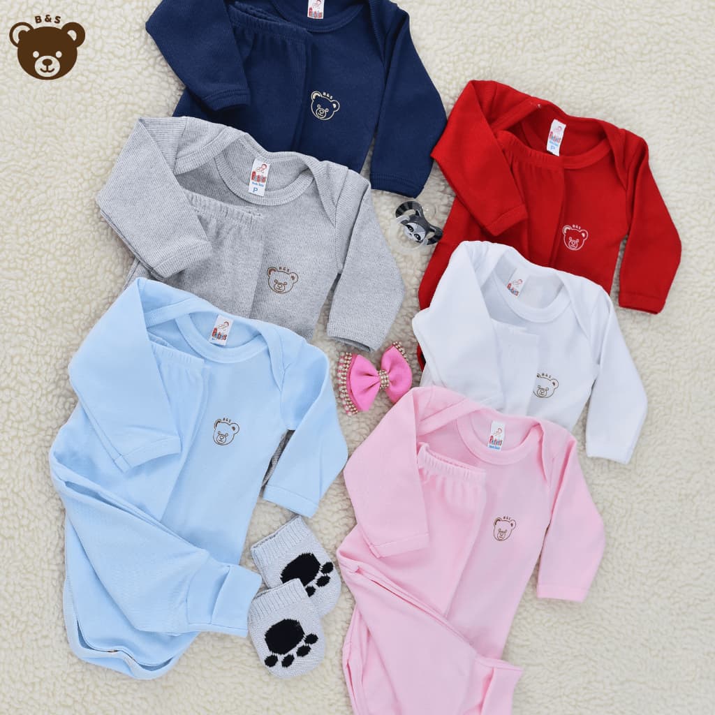 Conjunto Body Bebê Manga Longa Gola Americana Inverno Unissex Confortável