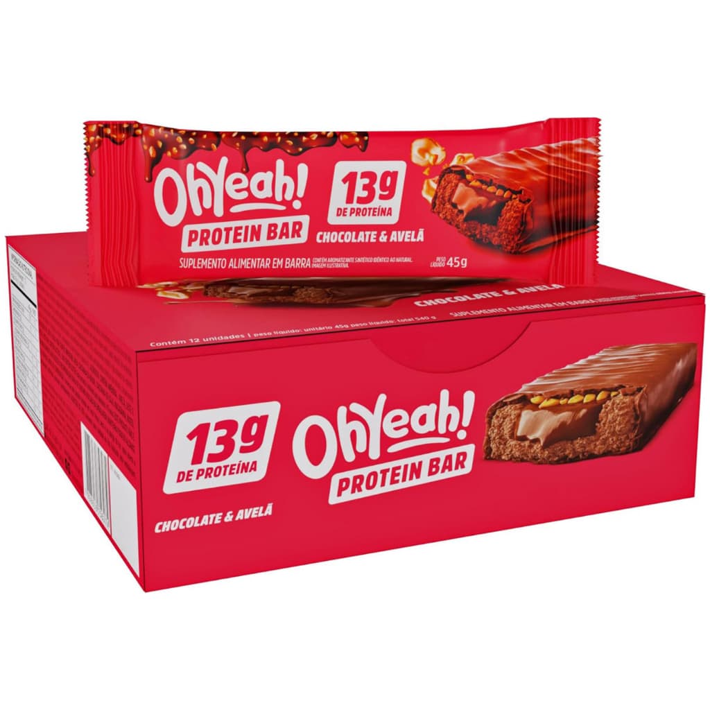 Caixa 12 Barras De Proteína Oh Yeah! Protein Bar 3VS 45g-Com 13g E 15g De Proteína Por Barra -Lanche