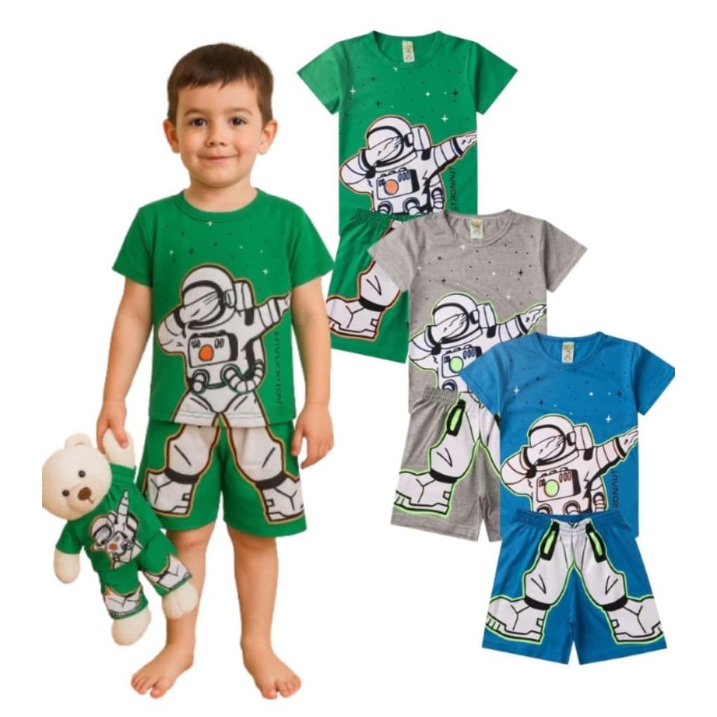 Pijama Infantil Masculino Verão Astronaut - Hey Kids - Azul Claro