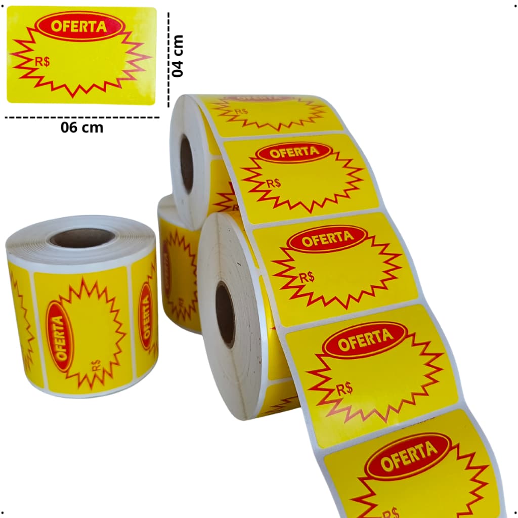Etiqueta adesiva de Oferta splash para preço 1.000 - 60x40mm  amarela com vermelha promoção
