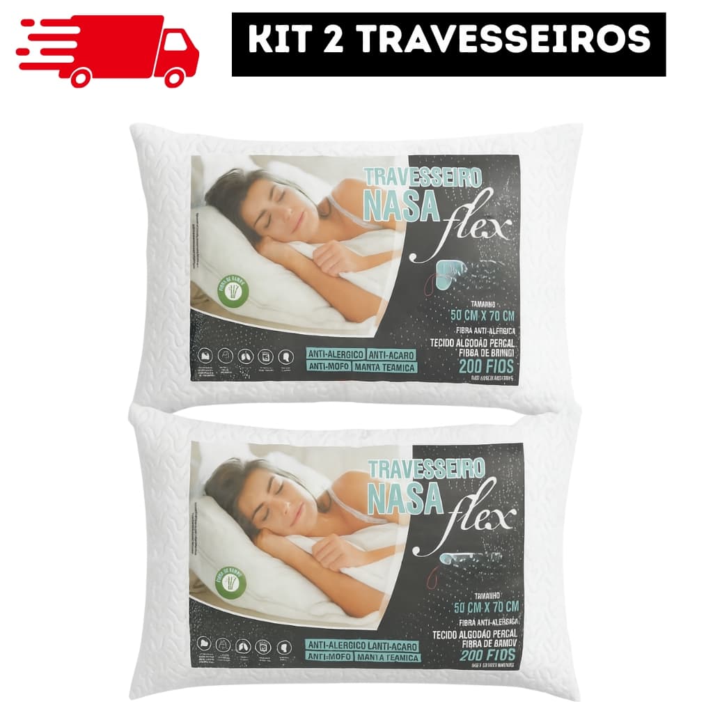 Kit 2 Travesseiros Luxo 50x70cm Antiácaro Antialérgico Fibra de Bambu  Tecido Nobre  Super Conforto