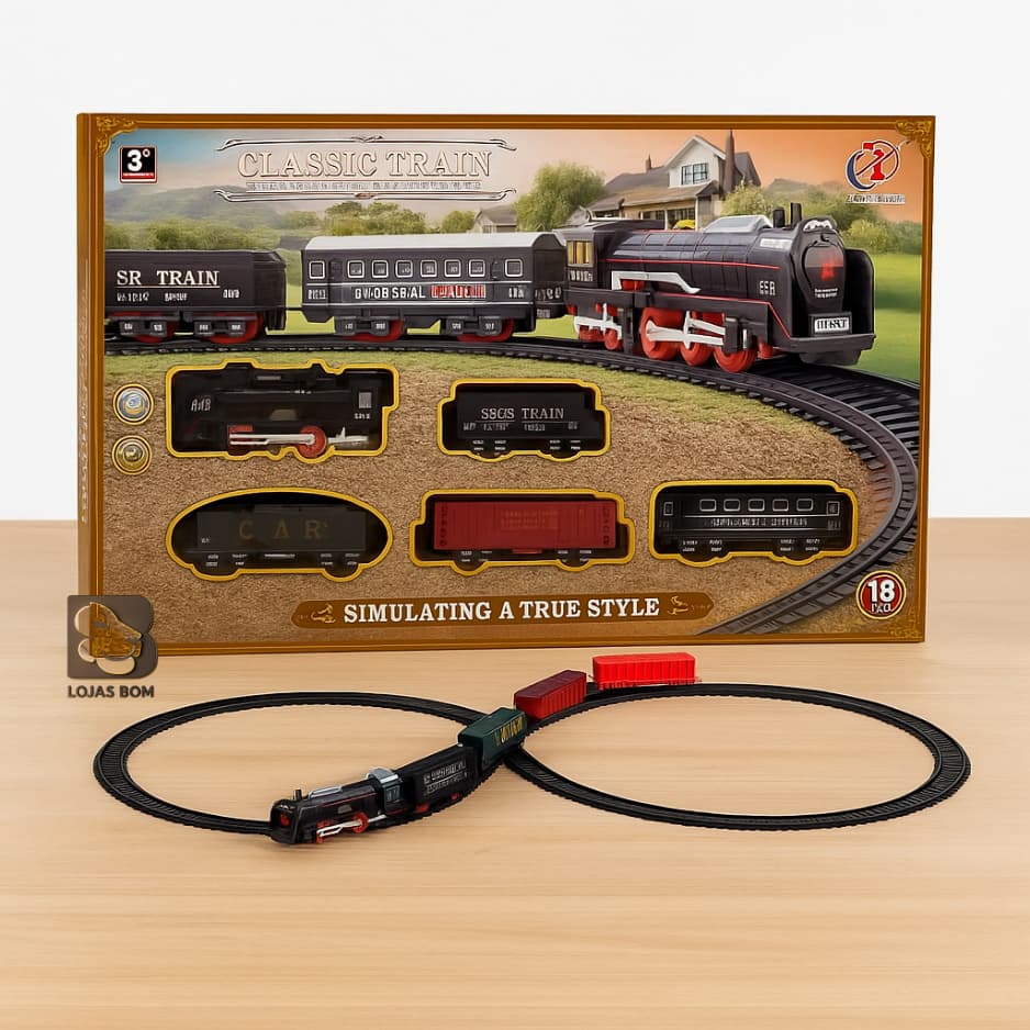 Trem Trenzinho Locomotiva Trilho E Vagões Infantil Com Luz Pista De Carrinhos Brinquedo Brincar