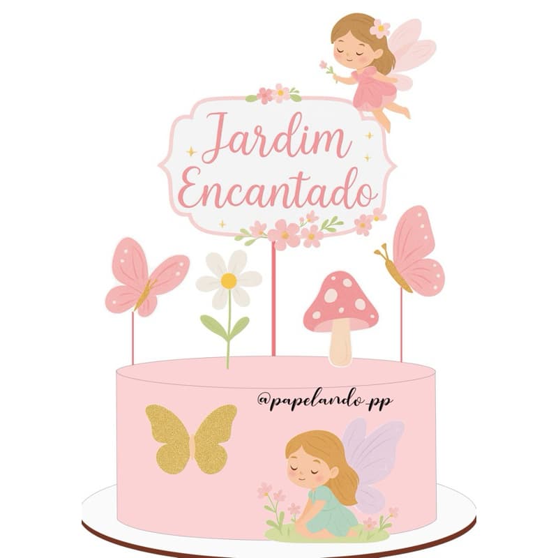 ENVIO RÁPIDO - Topo de Bolo Jardim Encantado / Aniversário / Mêsversário