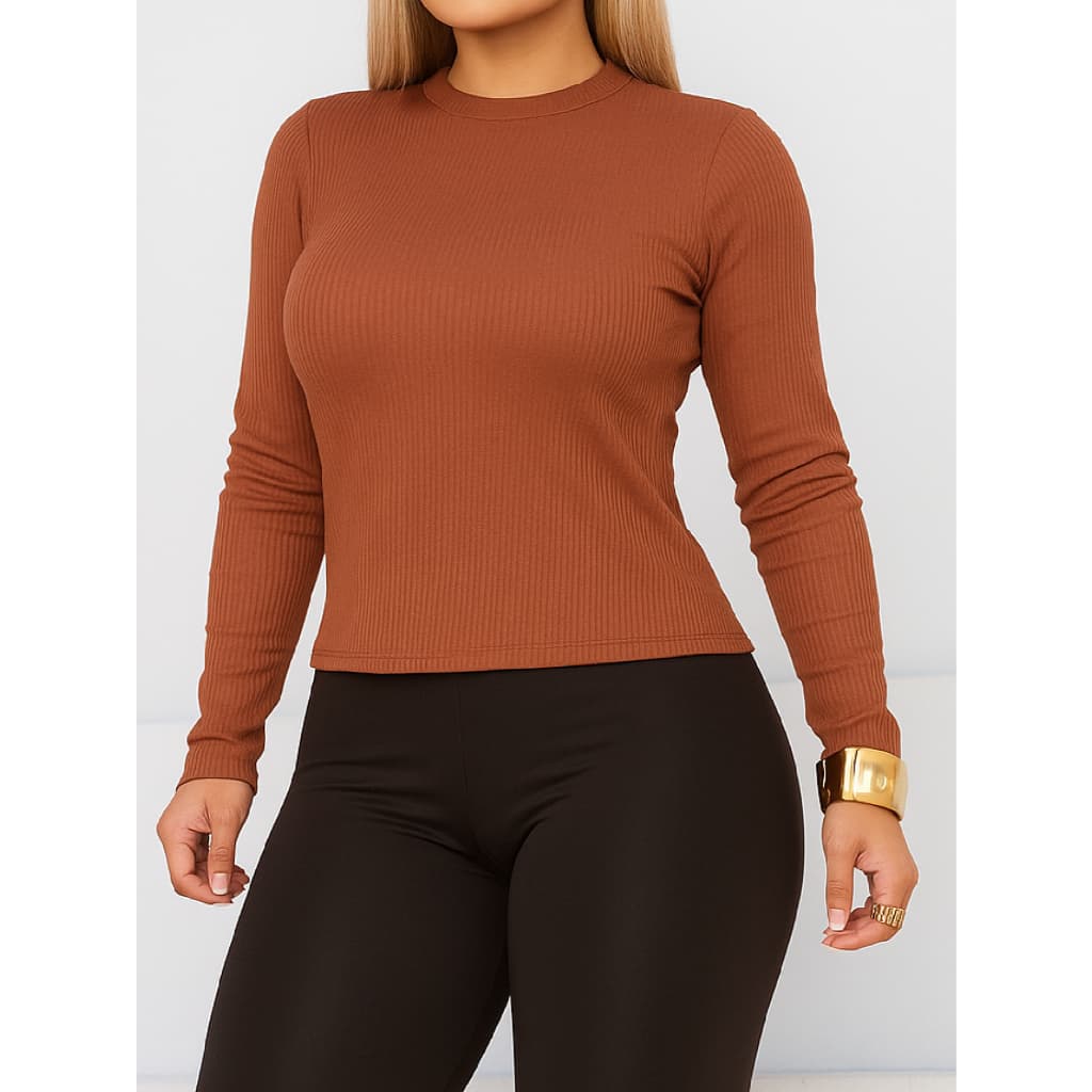 Blusa Blusinha Feminina ELI Manga Longa Malha Canelada RIBANA PREMIUM