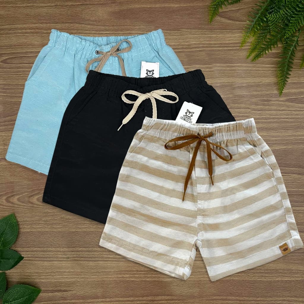 Bermuda Infantil Juvenil Linho Short Premium Moda Praia Fio Tinto 02 ao 16