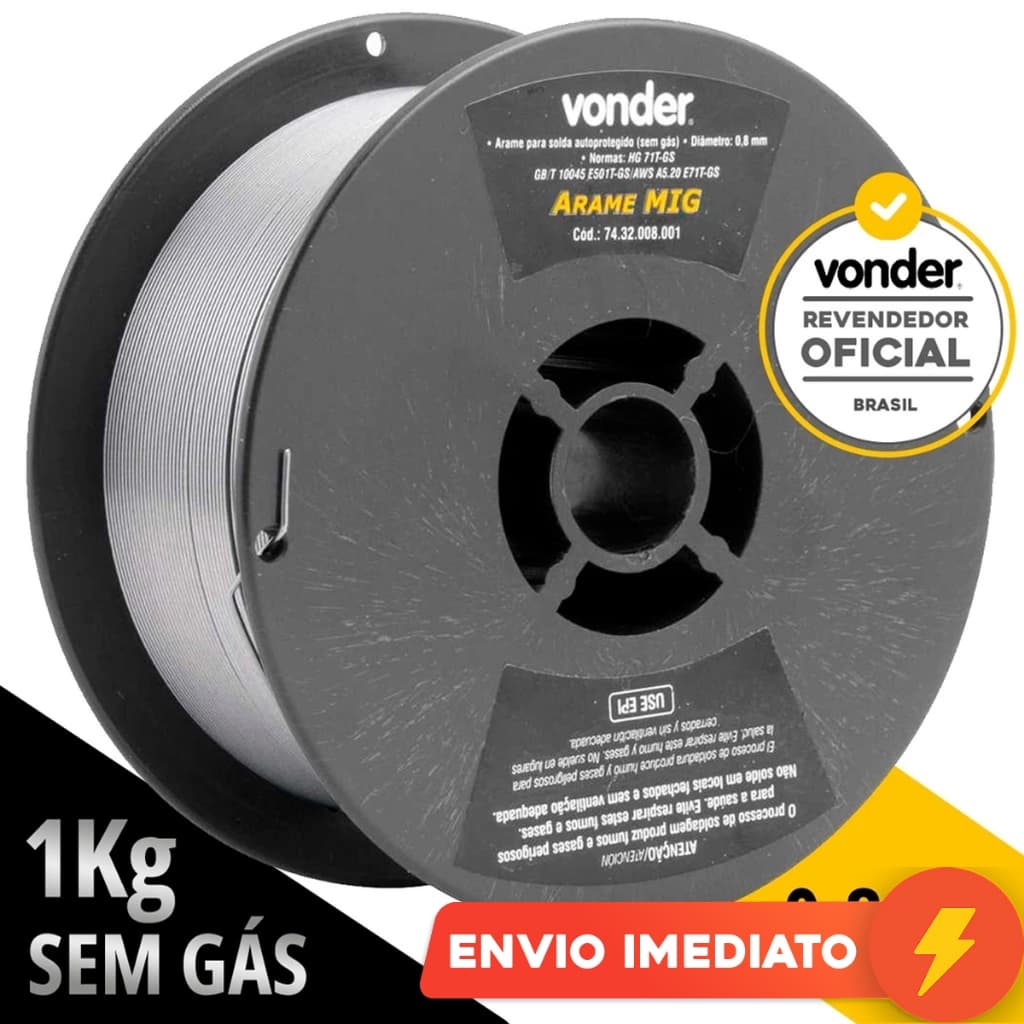 Arame Para Solda Mig Uso Sem Gás 0,8mm Rolo De 1 Kg Revestido VONDER
