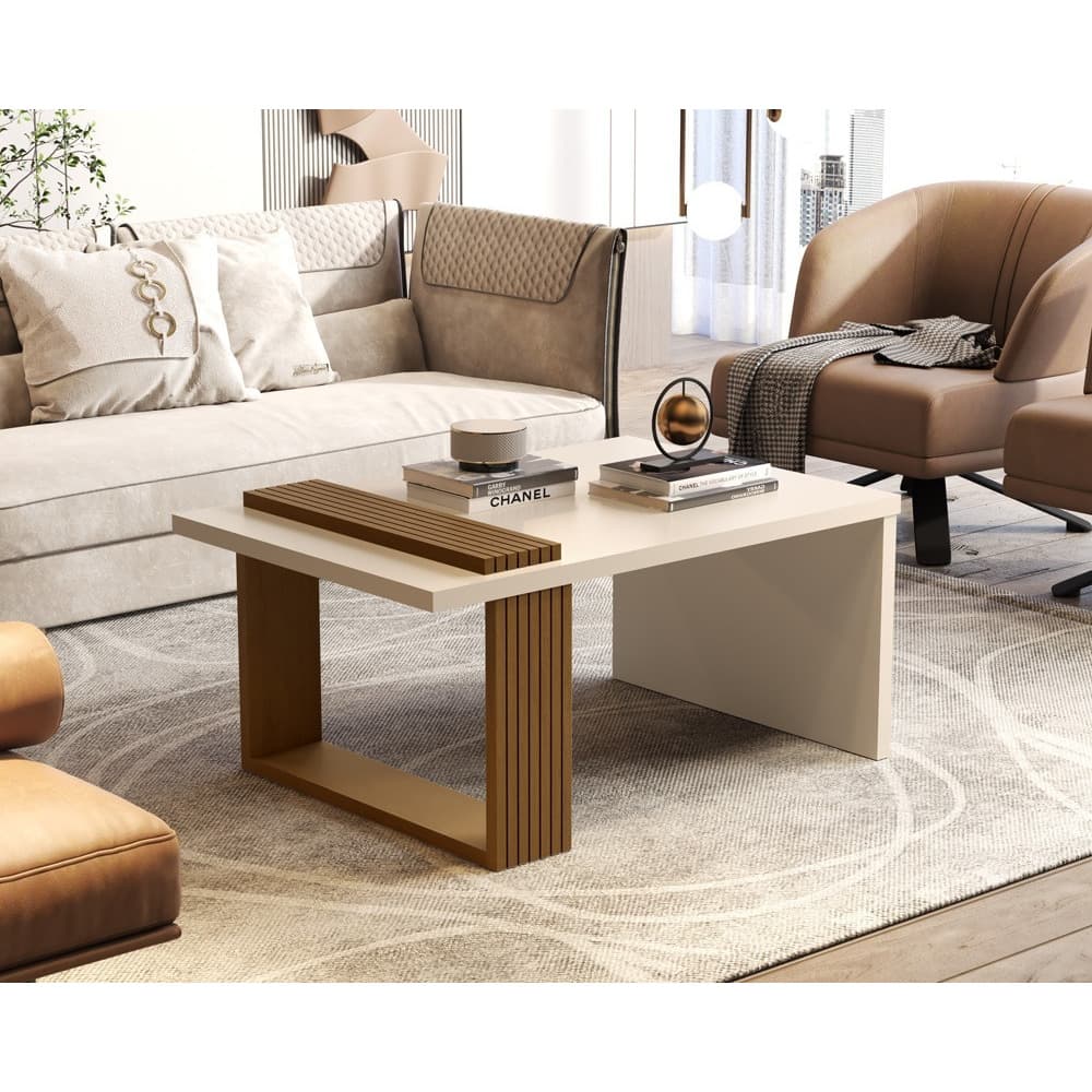 Mesa de Centro para Sala Retangular 8020 Pés Ripados Apoio Lateral Decoração Moderna