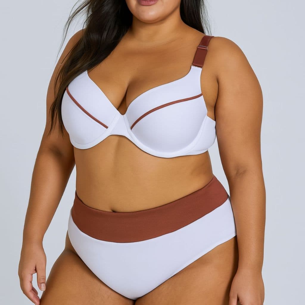 Biquíni Meia Taça Luxo com Calcinha Fio Duplo Cintura Alta Moda Blogueira Tendência Verão Hot Pant
