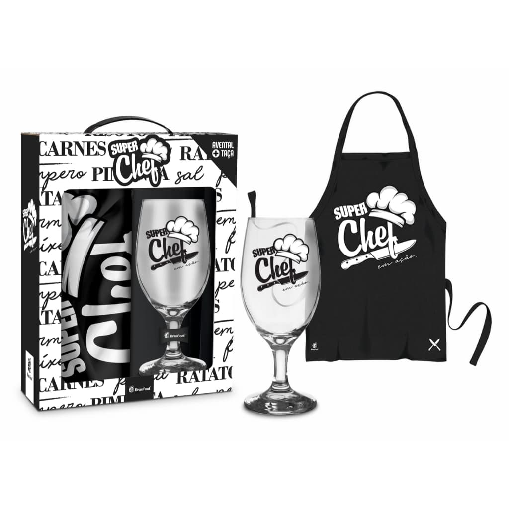 Kit Taça 330 ml + Avental Preto “Super Chef” Presente