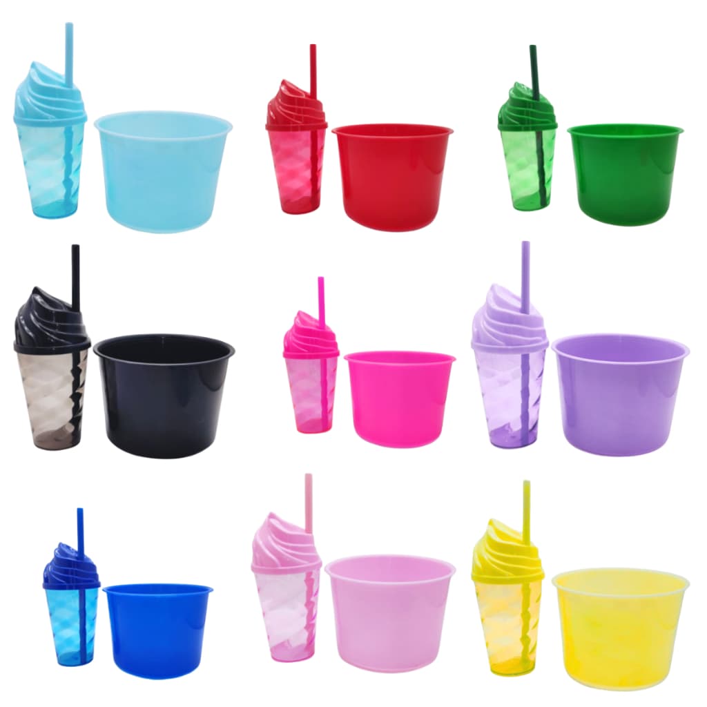 10 Kit Lembrancinha Festa Infantil - Copo Chantilly + Balde de Pipoca