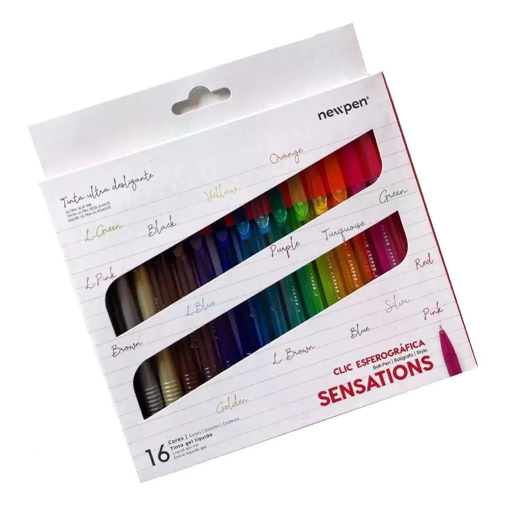 Canetas Esferográficas Newpen Clic Sensations 0.7mm • Kit 16 Unidades • Tintas Sortidas • Escrita Suave