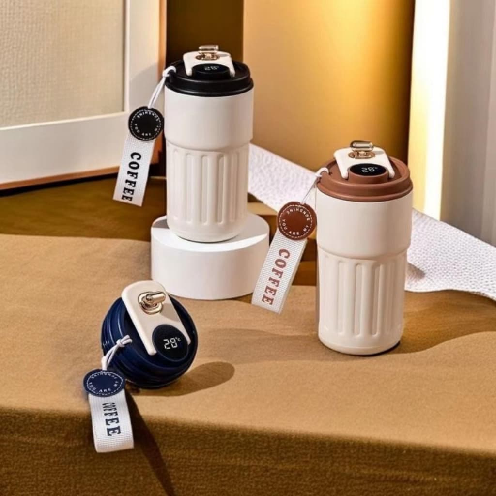 Copo Termico Café Inoxidável Antivazamento 450 ML Com Tampa Led
