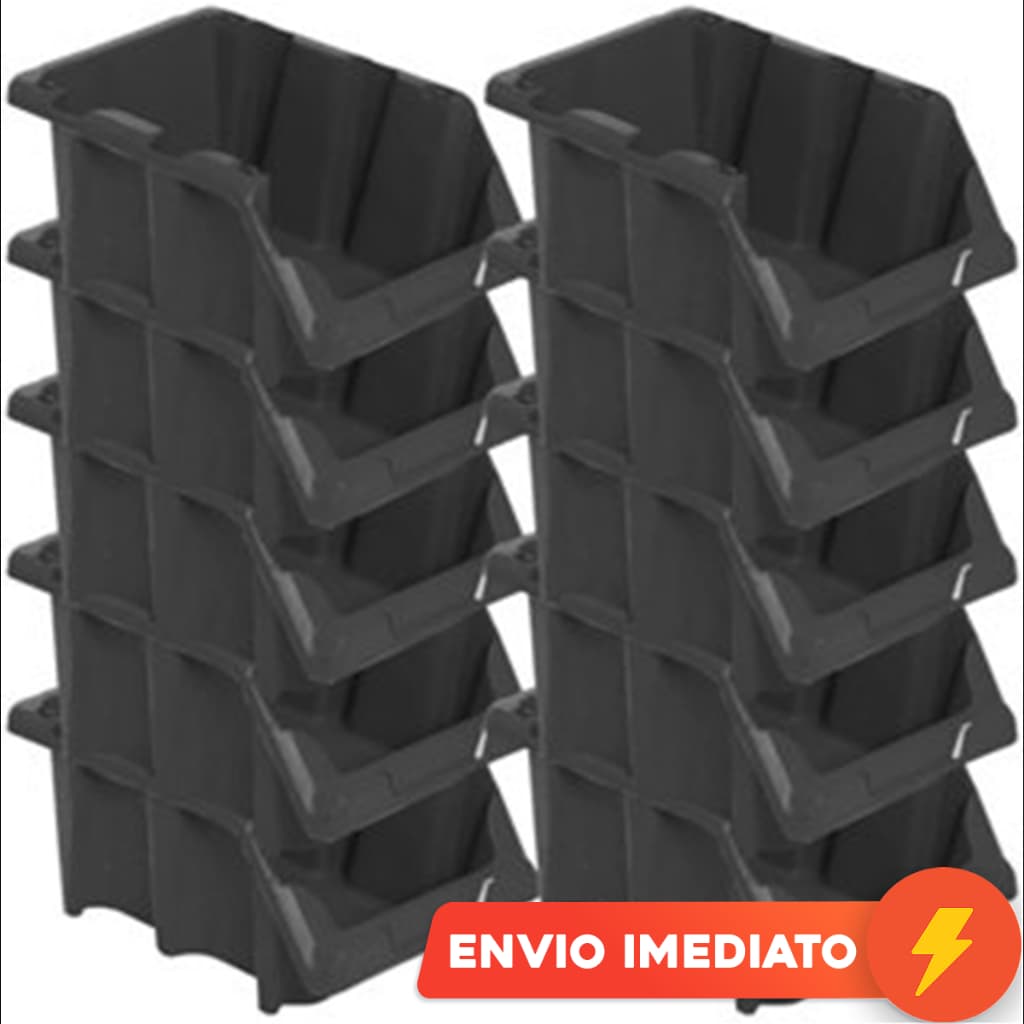 Kit 10 Caixas Bin N° 7 Gaveta Organizadora Plástica Parafusos Preta VONDER