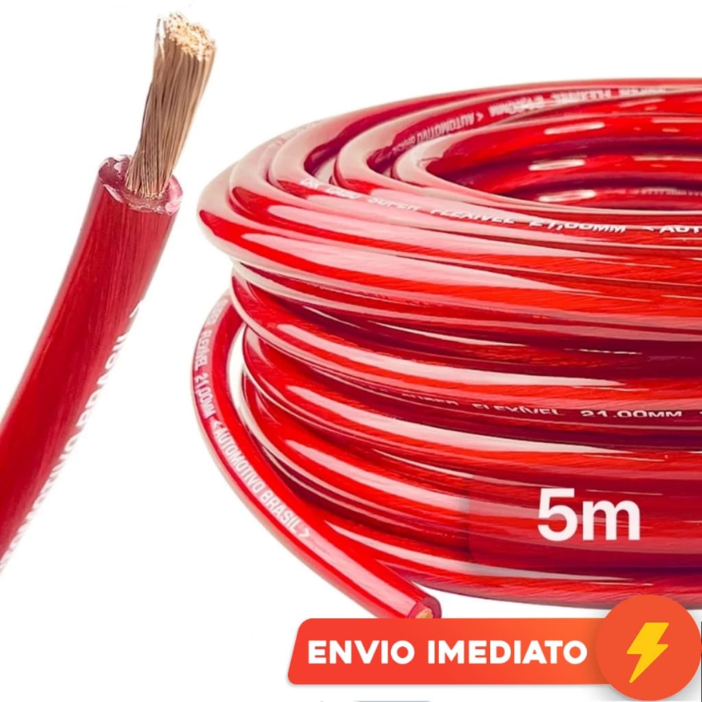 Cabo Bateria Som Automotivo 5 Metros Fio 16mm 9mm 6mm 4mm Vermelho Technoise CRK  Modulo Força Som Automotivo