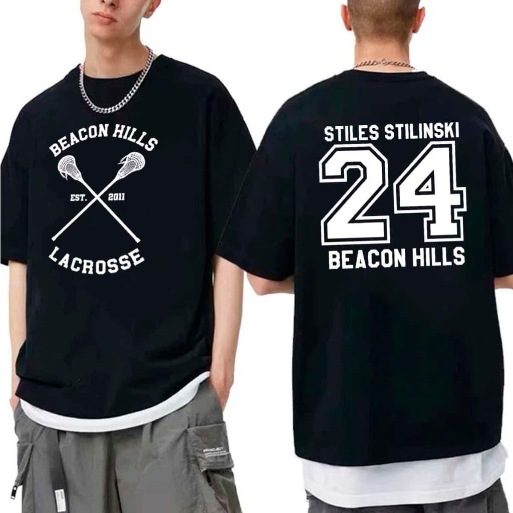 Camiseta Unissex Oversized Streetwear Teen Wolf 24 Stilinski Beacon Hills Lacrosse Serie