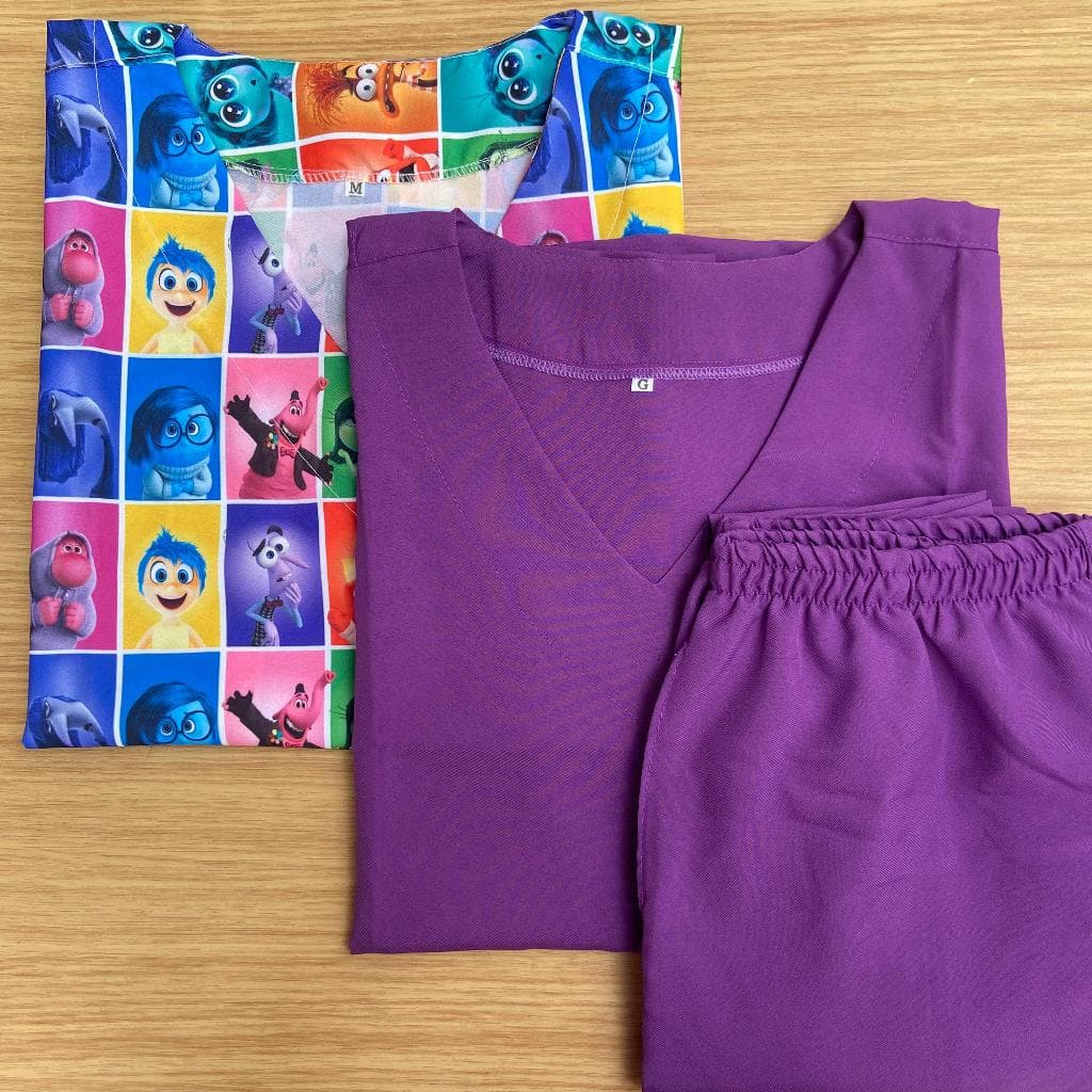 Kit de Scrub estampa Divertidamente com 3 peças Uniforme Profissional