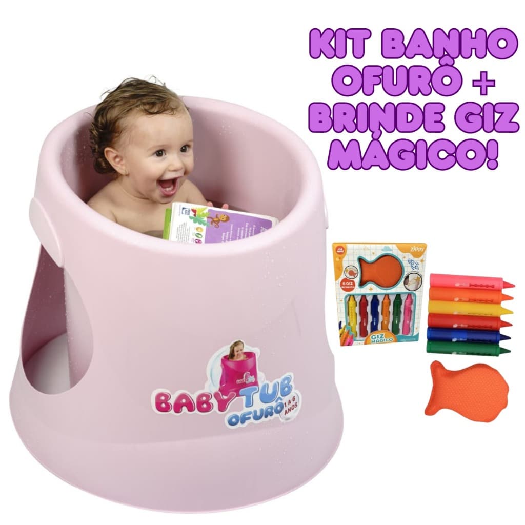 Ofuro Banheira 1 A 6 anos Balde Babytub Rosa+Brinde