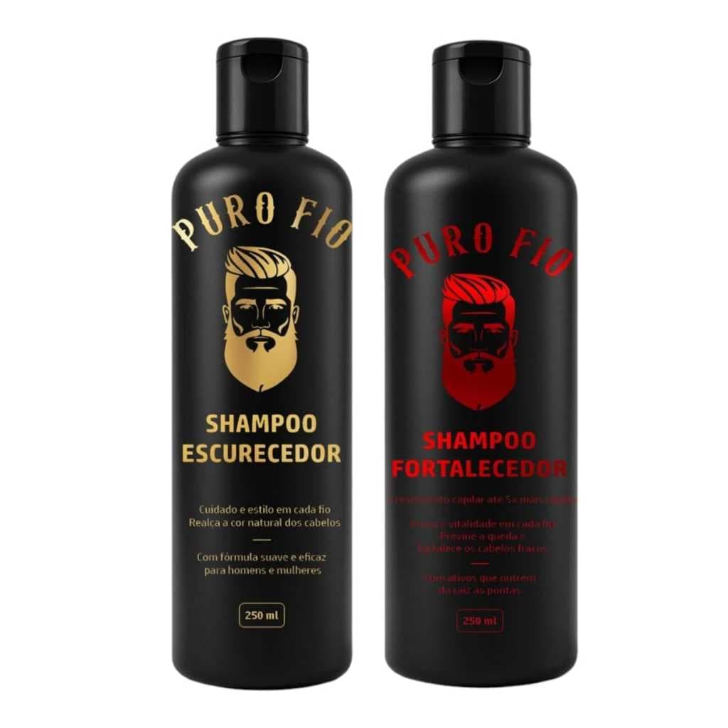 Kit com 1x Shampoo Escurecedor e + 1x Shampoo Antiqueda Puro fio  250ml - Reduz Fios Brancos - Pronta Entrega