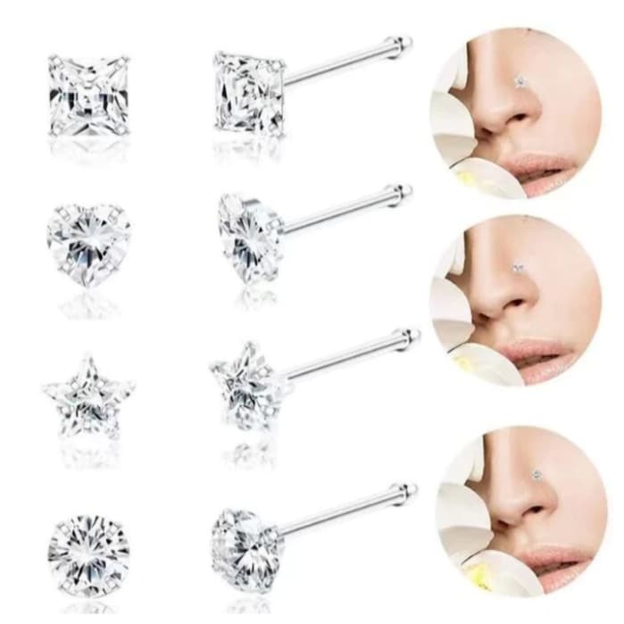 Piercing Nostril de Nariz Zircônia 5A de 3mm Estrela/Redondo/Quadrado/Coração em Aço Inoxidável RETO