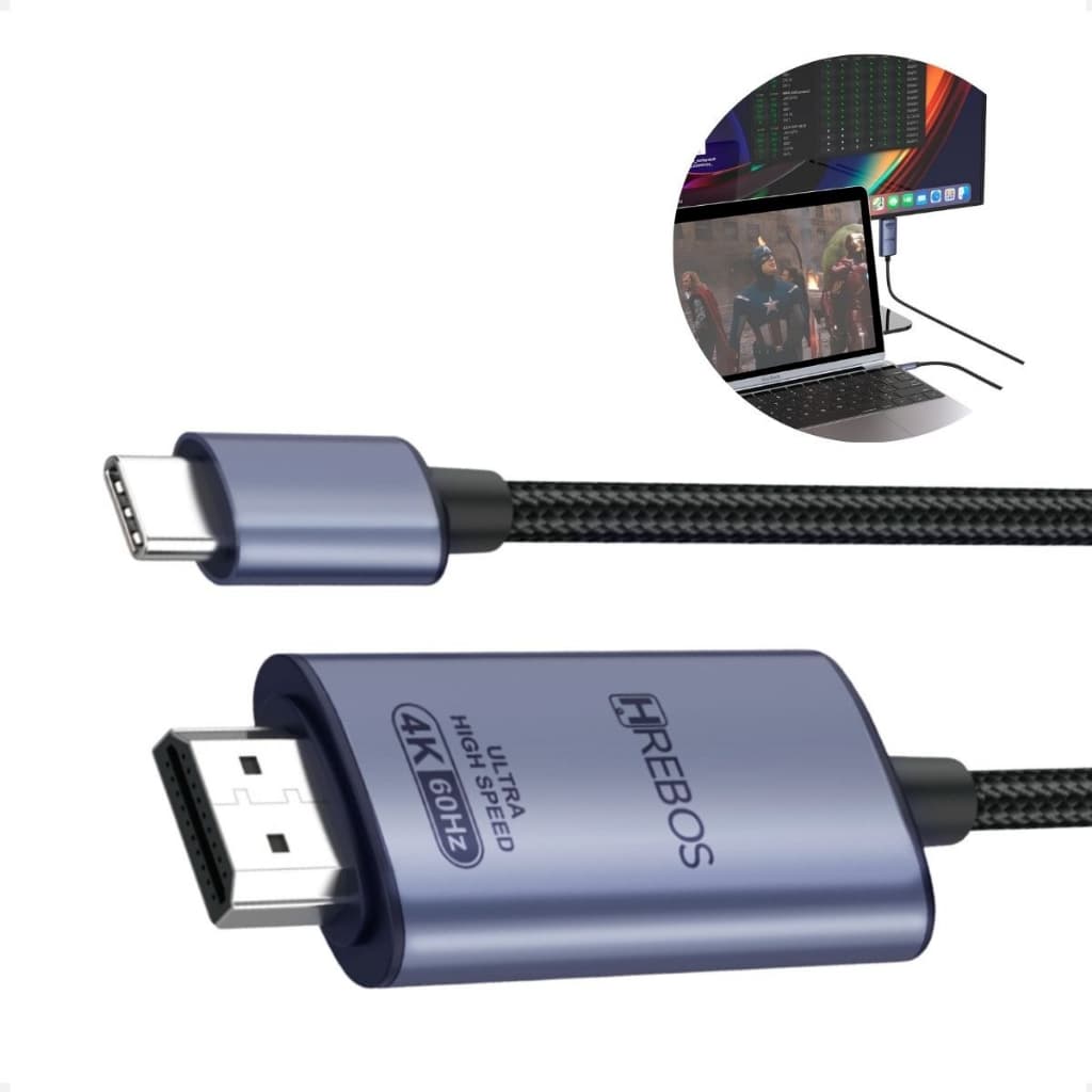 Cabo Adaptador Hdmi Macho 4k 60hz Type-c 1,8m Nylon Preto