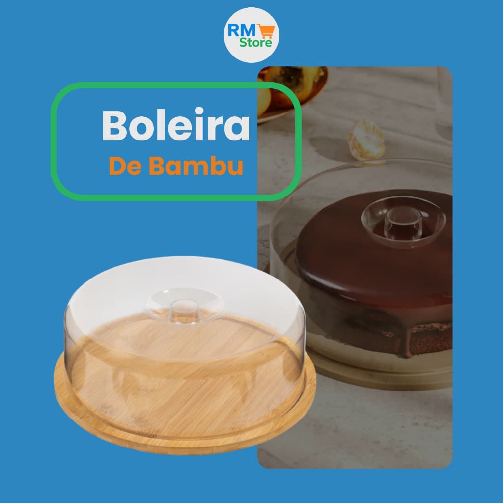 Boleira de Bambu com Tampa Acrílica 28cm – Elegância e Proteção para Bolos na Mesa Posta!