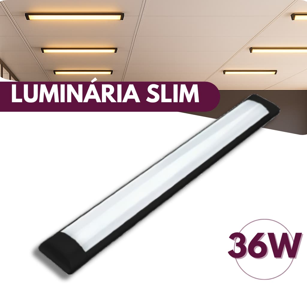 Luminária Tubular Led Slim Preto 36w 120cm Branco Quente 3000K Bivolt 110v/220v