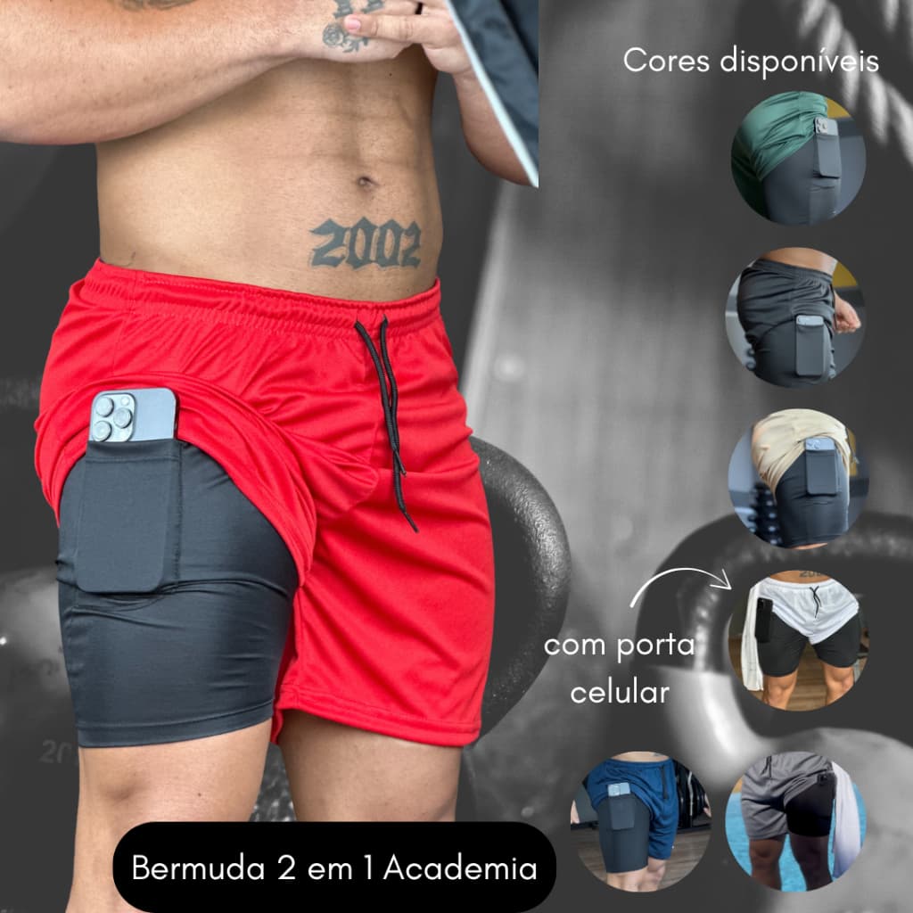 Bermuda Shorts 2 em 1 Academia Dry Fit SV 25/26