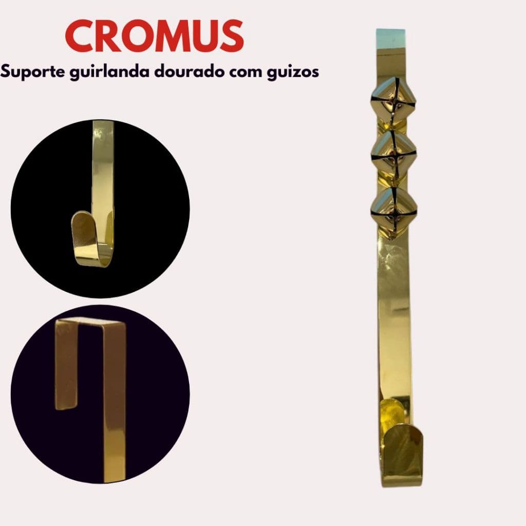 Suporte Guirlanda Natalina Dourado Com Guizos  Tamanho P 35Cm  Cromus