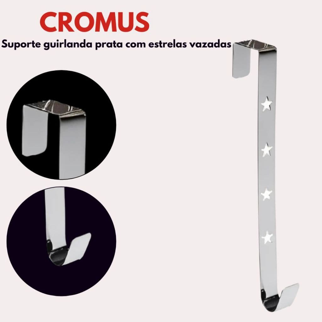 Suporte Guirlanda Natalina Prata Com Estrelas Vazadas Cromus 30,5Cm