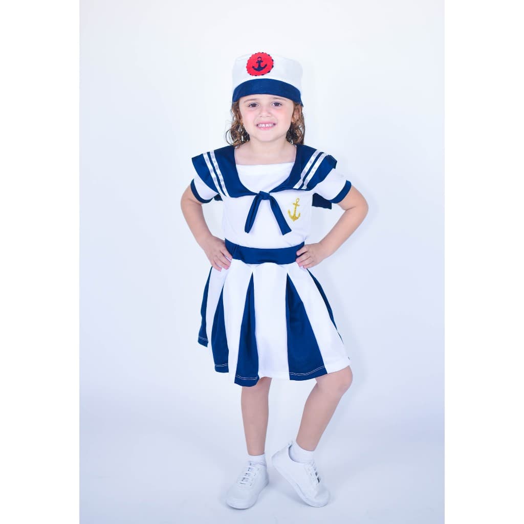 Fantasia Infantil Menina Marinheira Com Boina Muvile