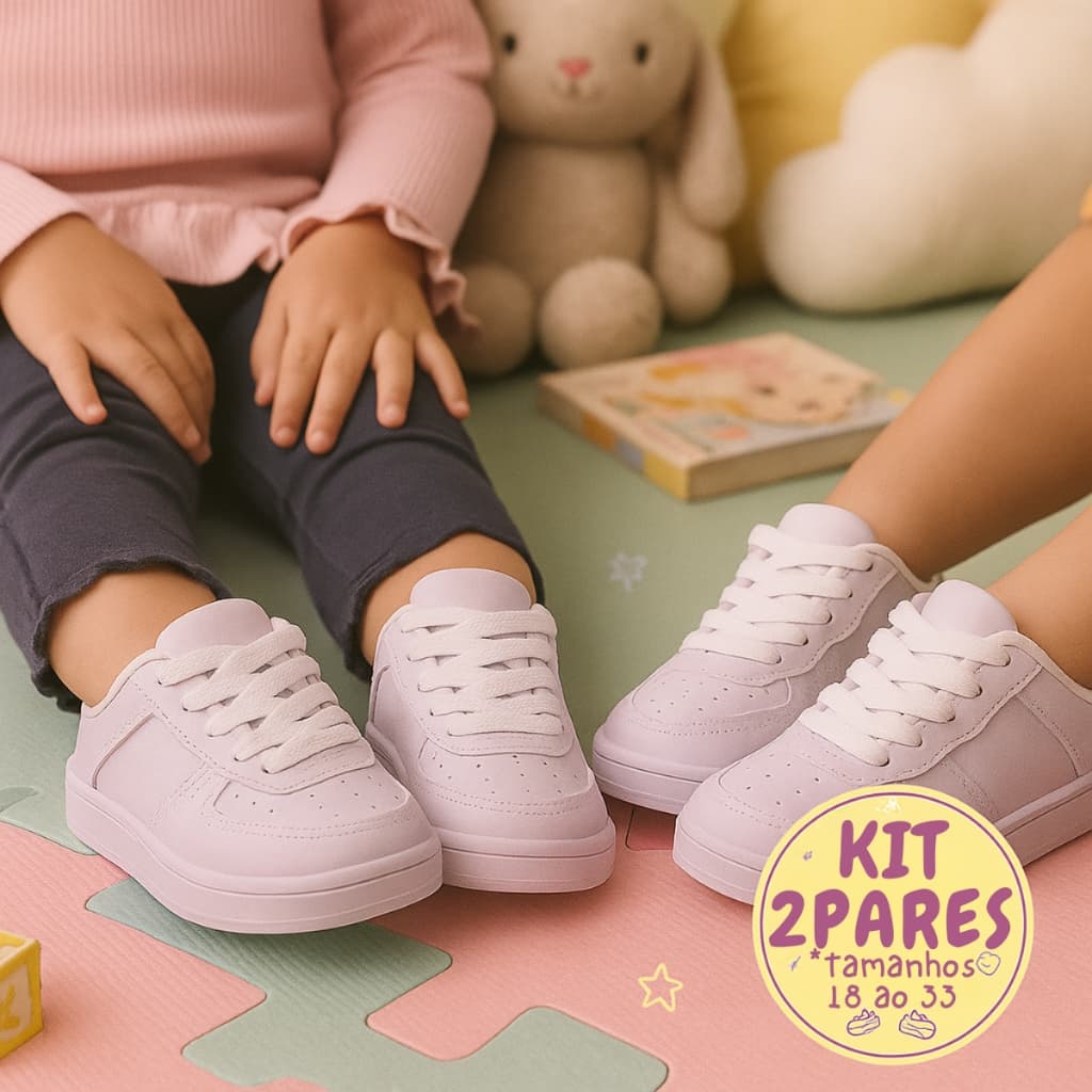 Tênis Infantil Branco Kit 2 Pares, Baby e Juvenil, Conforto para Todas as Idades