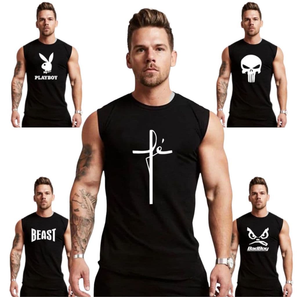Regata Masculina Academia Machão Varias Estampas Camiseta Oversized Longline Preta