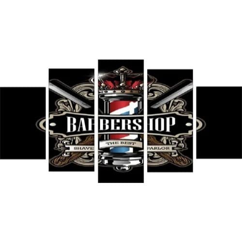 Quadros Decorativos Mosaico Barbearia Barber Shop 5 peças