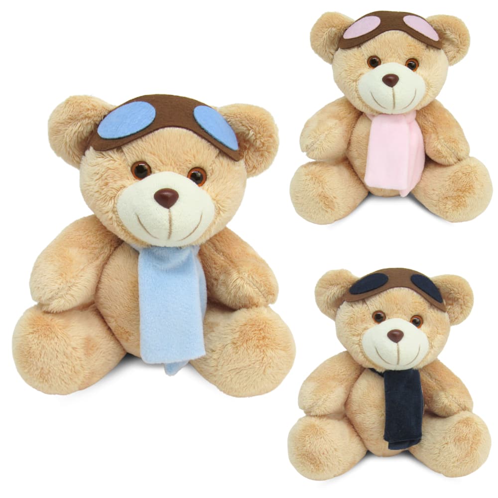 Urso de Pelúcia Articulado Aviador 15cm Sentado Decoração Quarto Infantil