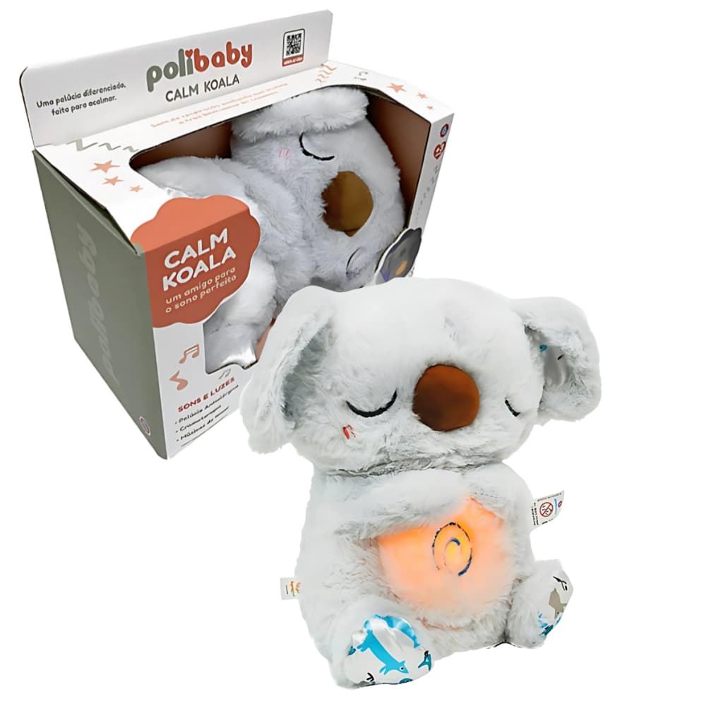 Pelúcia Calm Koala com Som e movimento de Respiração, Cromoterapia e Música