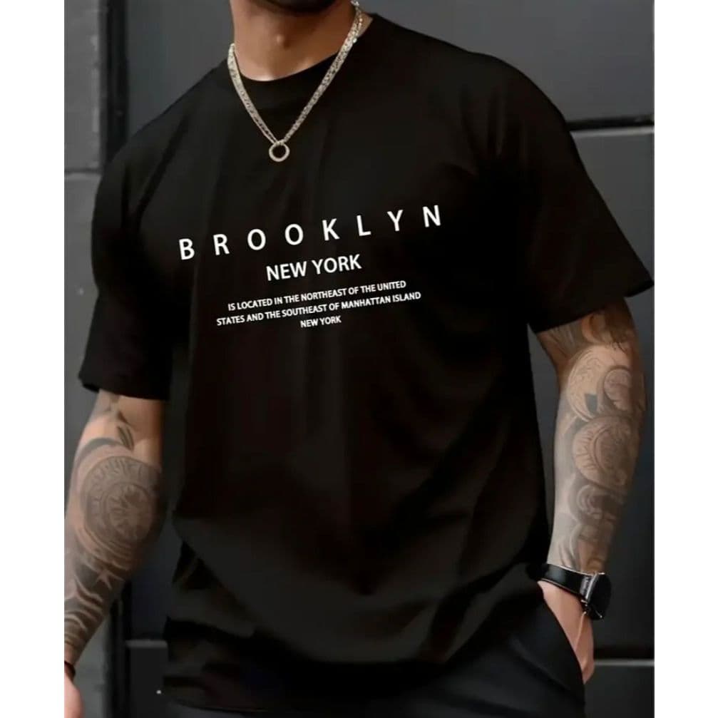Camiseta Masculina Estampa Brooklyn Estilosa Casual 100% Algodão