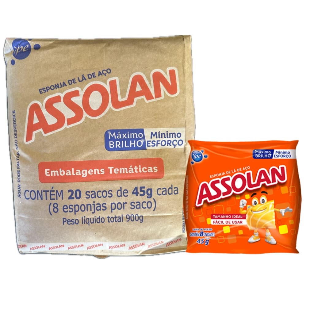 Esponja de Lã de Aço Assolan - Fardo com 20 sacos - Envio Imediato
