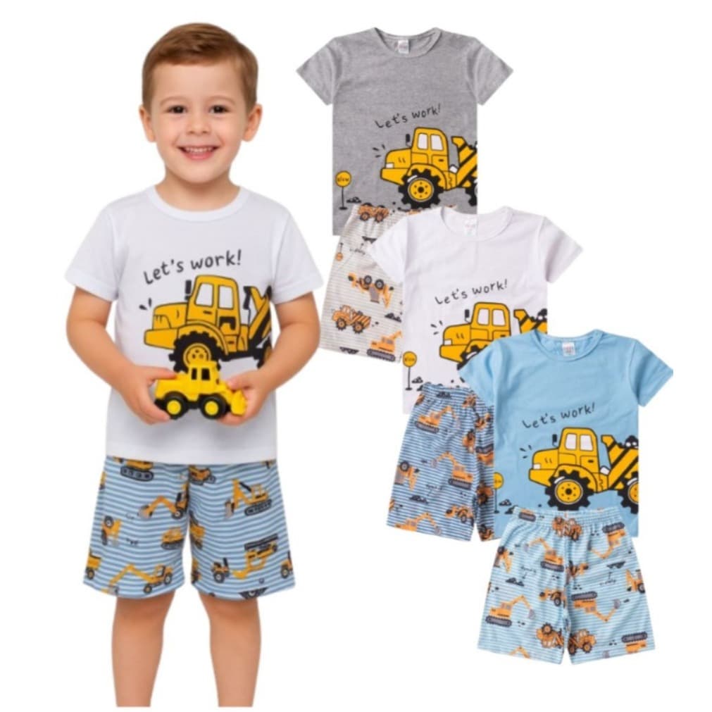 Pijama Infantil Masculino Verão Trator - Hey Kids