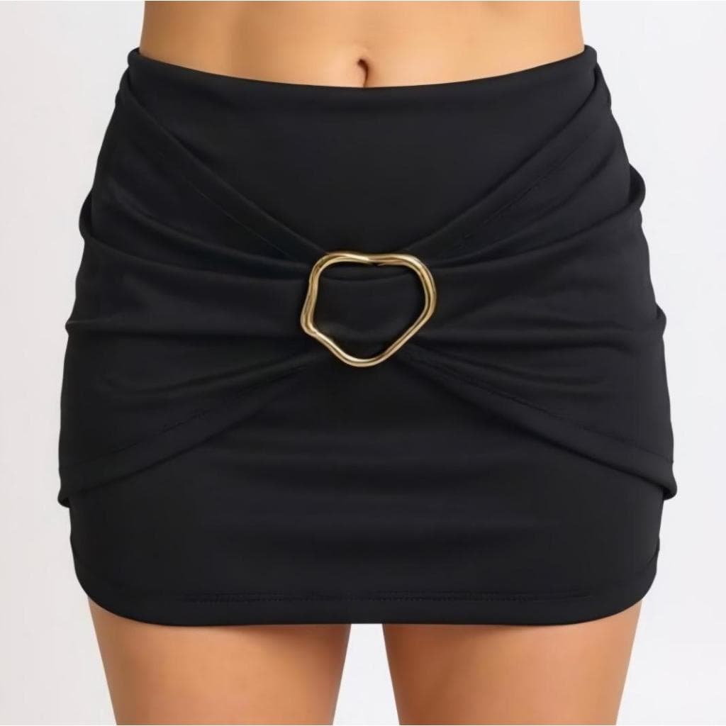 Shorts Saia Feminino Elastano Blogueira com Fivela Argola Dourada Tecido Neoprene Zero Transparência