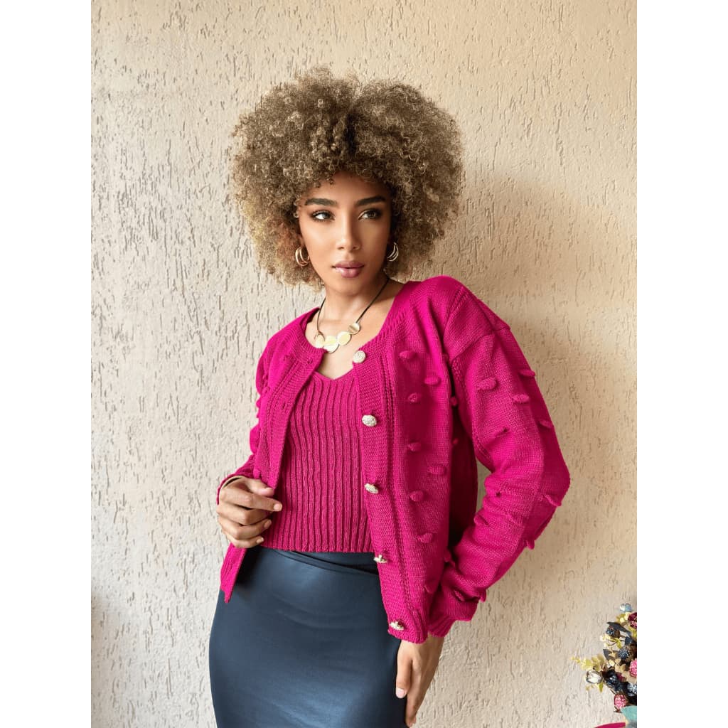 Conjunto Feminino Jaqueta Cardigan Regata Tricot Inverno de Frio Estilosa Elegante Feminina Tricô