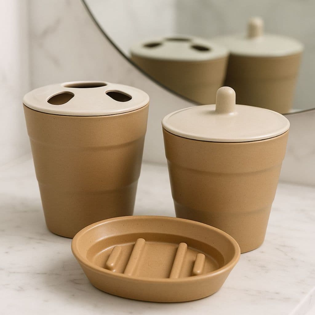 Jogo Lavabo Moderno 3 Peças Plástico Kit– Ideal para Algodão, Escovas e Sabonete