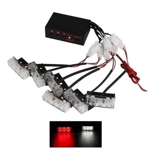 Jogo Led Strobo 6x3 Alerta Emergência Branco E Vermelho
