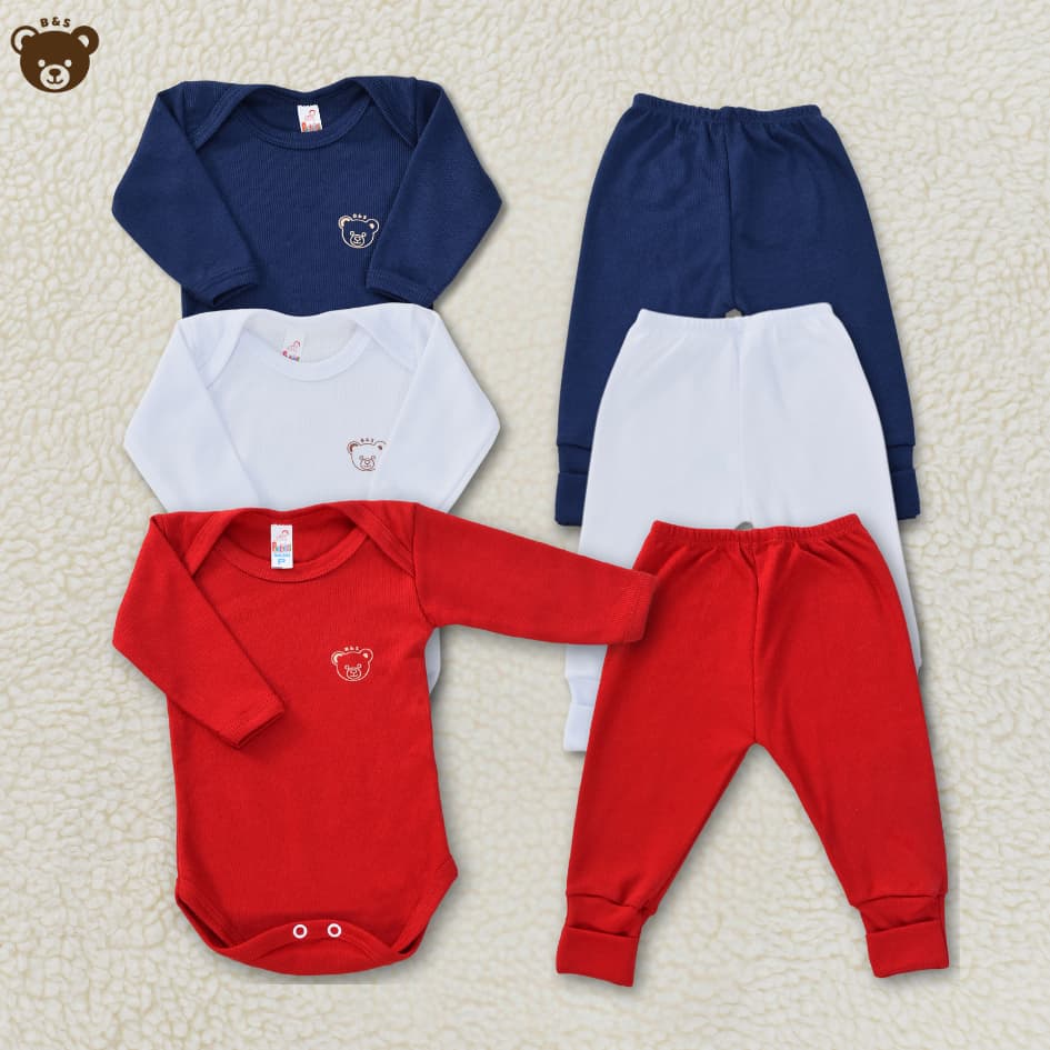 Kit 3 Conjunto Bebê Inverno Body Manga Longa Menino e Menina Algodão Premium Confortável