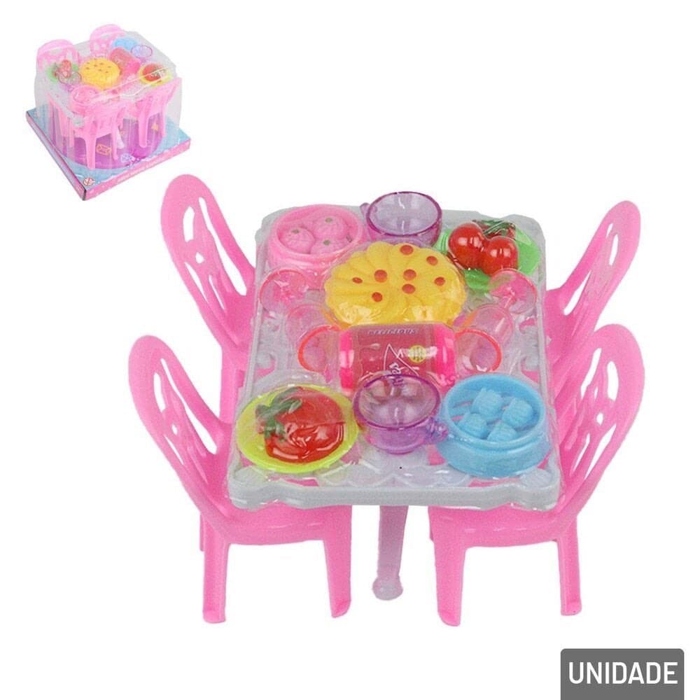 KIT Mesa Para Bonecas 17 Peças Mini Refeição Color