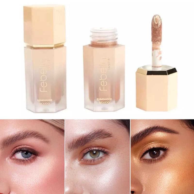 Iluminador Liquido Brilho, Sombra Glow Alta Fixação Maquiagem Febella ILU50112