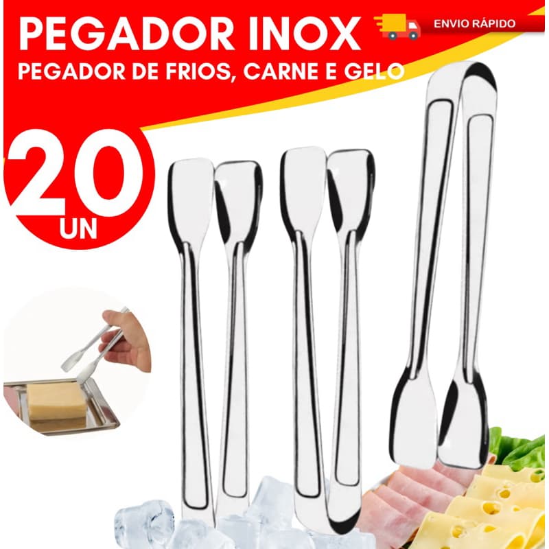 Kit 20 Pegador de Frios Gelo Carne Fritura Inox Casa Cozinha Restaurante Buffet Rodizio Fondue
