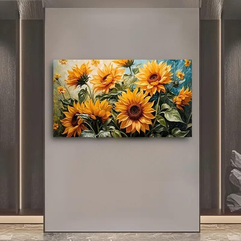 Quadro Decorativo Girassóis Amarelos Pintura Floral Viva Arte Botânica